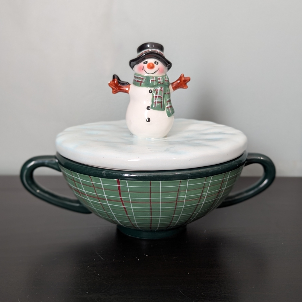 Oneida Snowman Portraits Fill A‎ Bowl Christmas Holiday Candy Bowl With Lid
